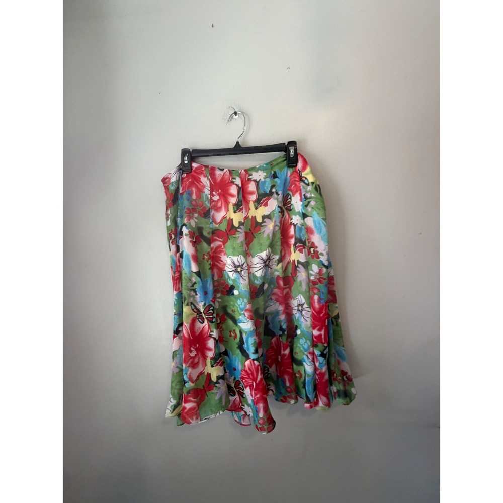 Christopher & Banks Floral Butterfly Midi Skirt Red Green Blue Size 16